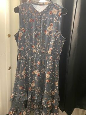 NWOT Allegra K Grey-Blue Floral Button Front Dress